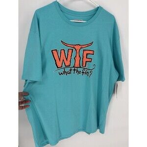 What The Fin Shirt 2XL Turquoise Lagoon Graphic Tee Fishing Humor WTF Cotton